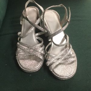 Size 11 silver glitter heels.